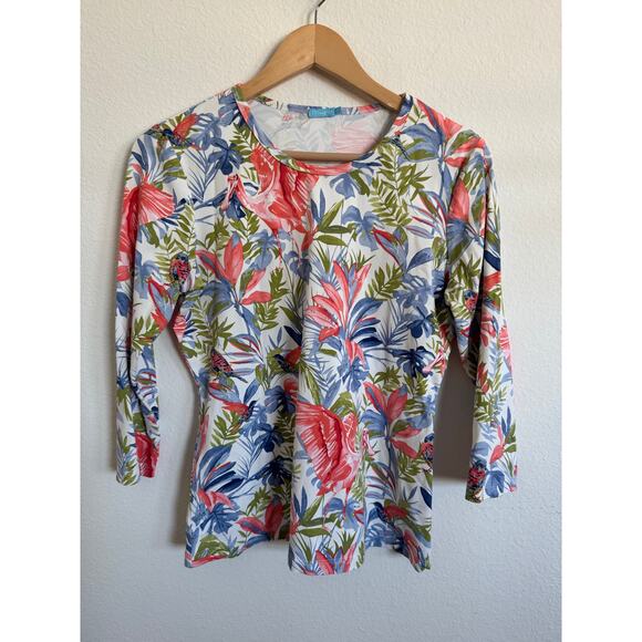 J. McLaughlin Womens Aloha Tropical Top Stretchy Size Medium Catalina Cloth - Picture 1 of 7